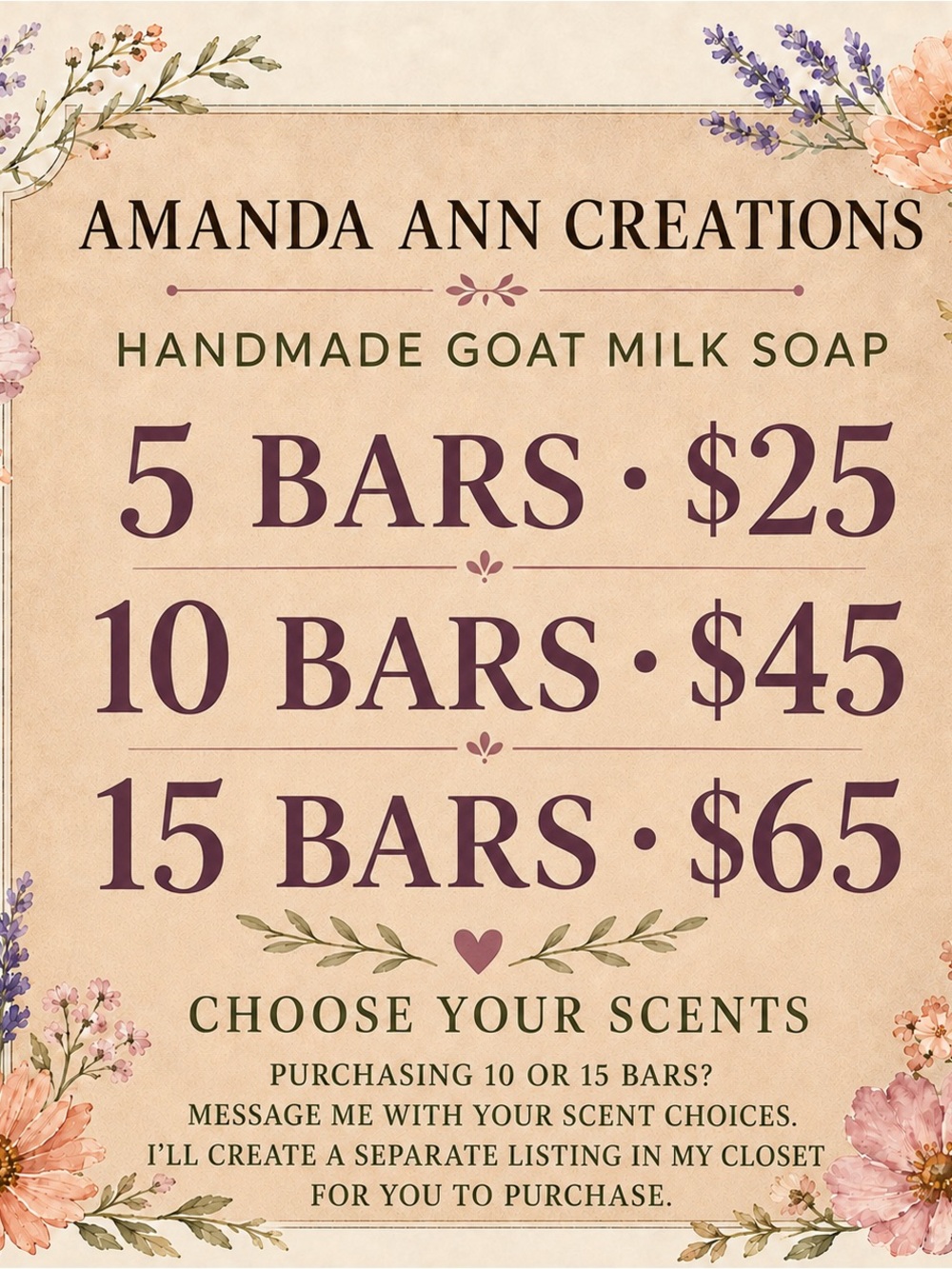 Hand-Poured Goat Milk Soap Bundle – Choose Your Scents – 5 Bars for $25 - Picture 5 of 9